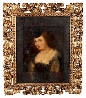 Oil On Canvas Portrait with Heavy Carved Gilt Frame 