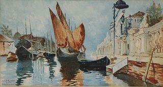 M. Laf. Russell Signed Watercolor Venetian Scene.
