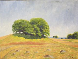 Carl Ronstrom Signed Oil On Canvas Tree In Field.