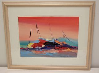 Jonine Signed Oil And Watercolor Ships.