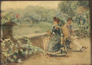 Roger Jourdain Signed Watercolor Courting