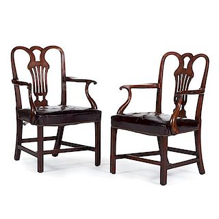Georgian Mahogany Armchairs with Stair & Co. Tags 