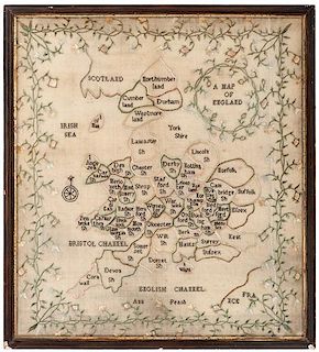 English School Girl Sampler Map of England  