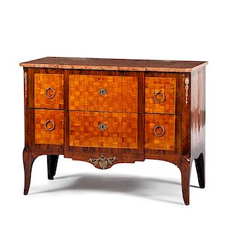 Louis XV-Style Parquetry Commode with Marble Top 
