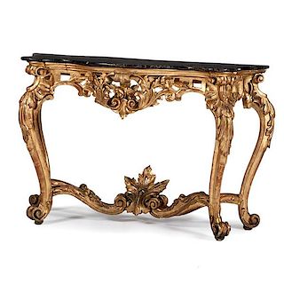Louis XV-style Giltwood Console Table with Marble Top 