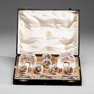 Royal Worcester Coffee Set with Enamel Spoons 