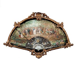 Hand-Painted Fan in Gilt Shadow Box 