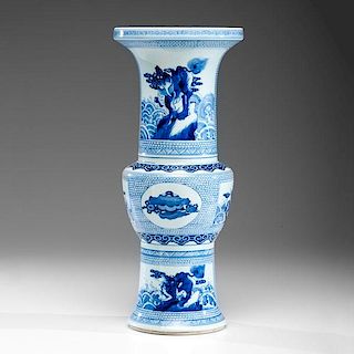Tall Gu Form Blue and White Vase 