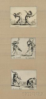 After Jacques Callot (French, 1592-1635)      Three Prints from Balli di Sfessania