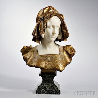 After Affortunato Gory (Italian/French, fl. 1895-1925)       Bronze and Marble Bust of a Maiden