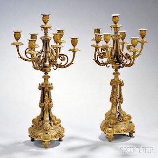 Pair of Dore Bronze Seven-light Candelabra