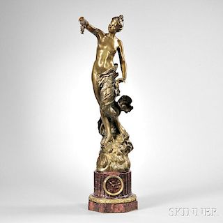 Henri Fugere (French, 1872-1944) Gilt-bronze Figural Clock L'age D'or