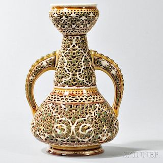 Zsolnay Reticulated Double-Walled Vase