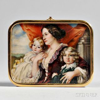 Continental Portrait Miniature of Mother with Her Children