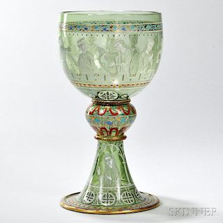 Lobmeyr-type Enameled Glass Goblet