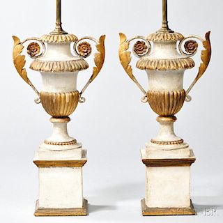 Pair of Italian Parcel-gilt Urns Mounted as Lamps