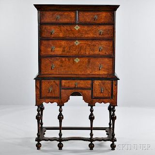 William and Mary-style Burl Veneer High Chest