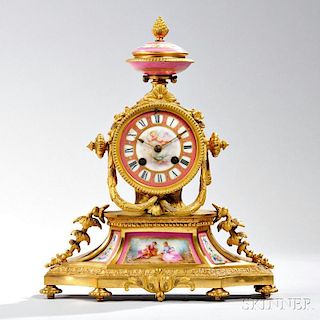 Sevres-style Porcelain-mounted Gilt-metal Mantel Clock