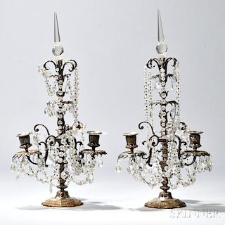 Pair of Crystal and Silvered Bronze Candelabra