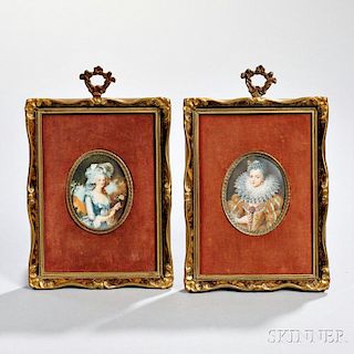 Pair of Hand-painted Miniature Portraits