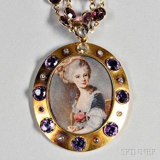 Portrait Miniature, Amethyst, and Diamond Pendant