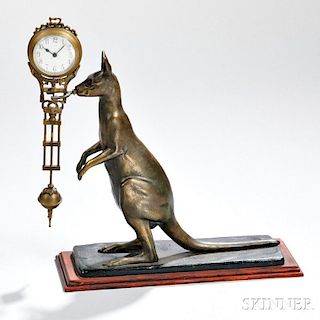 Patinated White Metal Kangaroo Swinger Clock