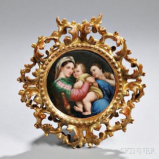 Continental Painted Porcelain Plaque of the Madonna and Child After Raphael