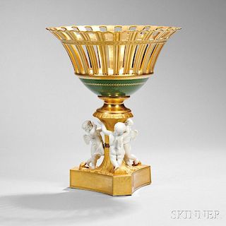 Limoges Green and Gilt Porcelain Corbeille