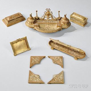 Louis XVI-style Nine-piece Bronze Desk Set