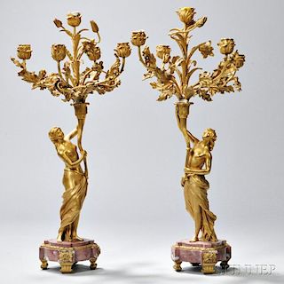 Pair of Napoleon III-style Gilt-bronze Five-light Candelabra