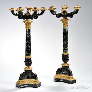 Pair of Empire-style Marble and Bronze Candelabra