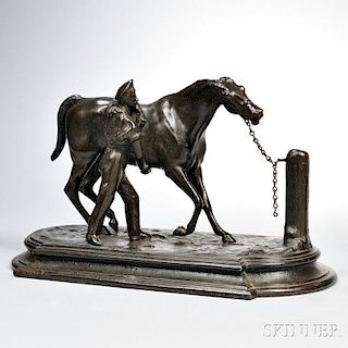 Cornelius & Baker (American, 1853-1869)     Patinated Zinc Sculpture of a Horse and Groomsman