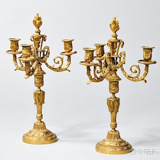 Pair of Gilt-bronze Three-light Candelabra