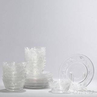 Twelve Brilliant-cut Colorless Glass Plates and Sixteen Bowls