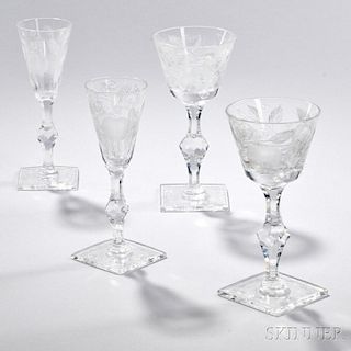 Eighteen Pieces of Cut Glass Stemware