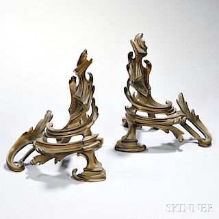 Pair of Bronze Louis XV-style Chenets