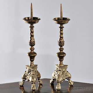 Pair of Brass Pricket Candleholders
