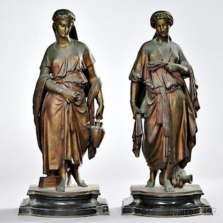 Pair of Bronze Figures of Maidens