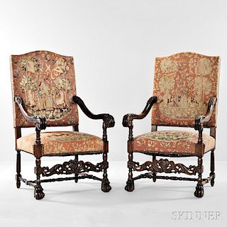Pair of Louis XIV-style Walnut Fauteuil