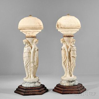 Pair of Carved Alabaster Lamps