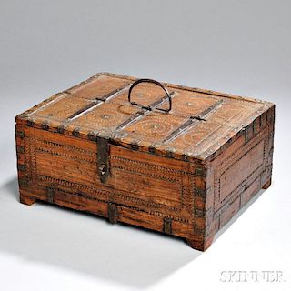 Brass-bound Carved Oak Box