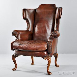 George III-style Leather Wing Chair