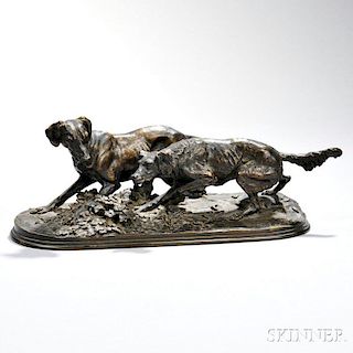 After Pierre-Jules Mêne (French, 1810-1879)       Bronze of Two Hounds on the Hunt