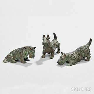 Marguerite Kirmse (American, 1885-1954)       Three Bronze Scottie Dogs: One Seated, One Standing, One Crouching