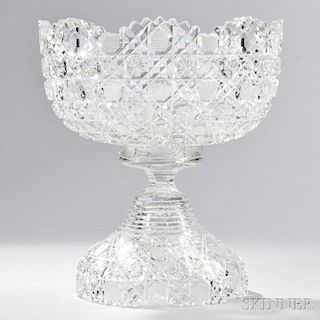 American Brilliant-cut Colorless Glass Punch Bowl on Stand