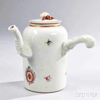 Chinese Export Porcelain Armorial-decorated Chocolate Pot and Cover