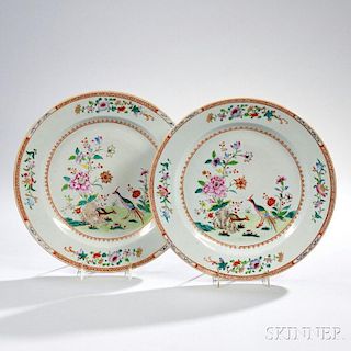 Pair of Chinese Export Porcelain Famille Rose-decorated Chargers