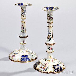 Pair of Staffordshire Enameled Candlesticks