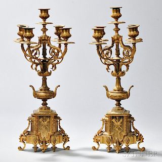 Pair of Gilt-bronze Five-light Candelabra