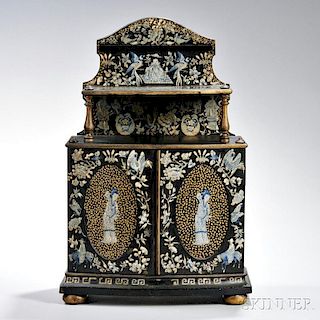 Chinoiserie Decorated Black Lacquer Miniature Cabinet
